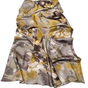 Maxi Skirt Floral Print A-Line Silky Fabric Elastic Waist Women's Sz M